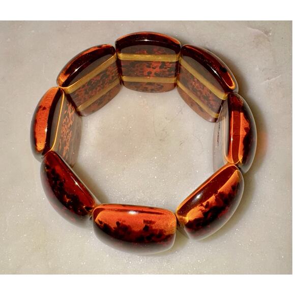 Sobral Amber RJ Efeitors Jackie Brazil Amber Confetti Resin Stretch Bracelet - Picture 8 of 10